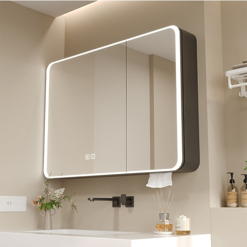 Home Bathroom Furniture - LED Bathroom Mirror Cabinet Aluminum Rounded