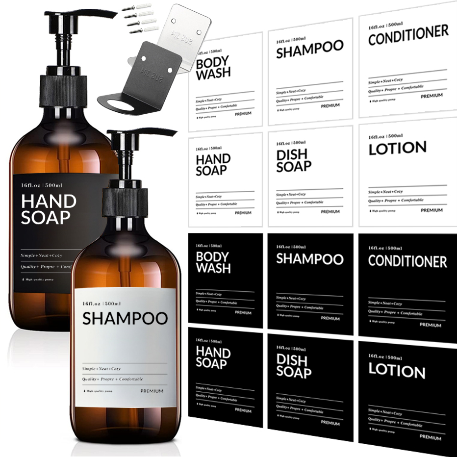 Home Bathroom Soap Dispenser - 16oz Shampoo Bottles Bathroom and Kitchen