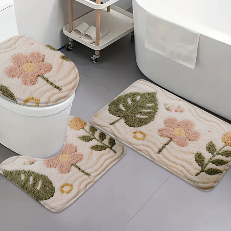 Zara Home Bathroom Mat - 3pcs Plant Flower Bathroom Floor Mat