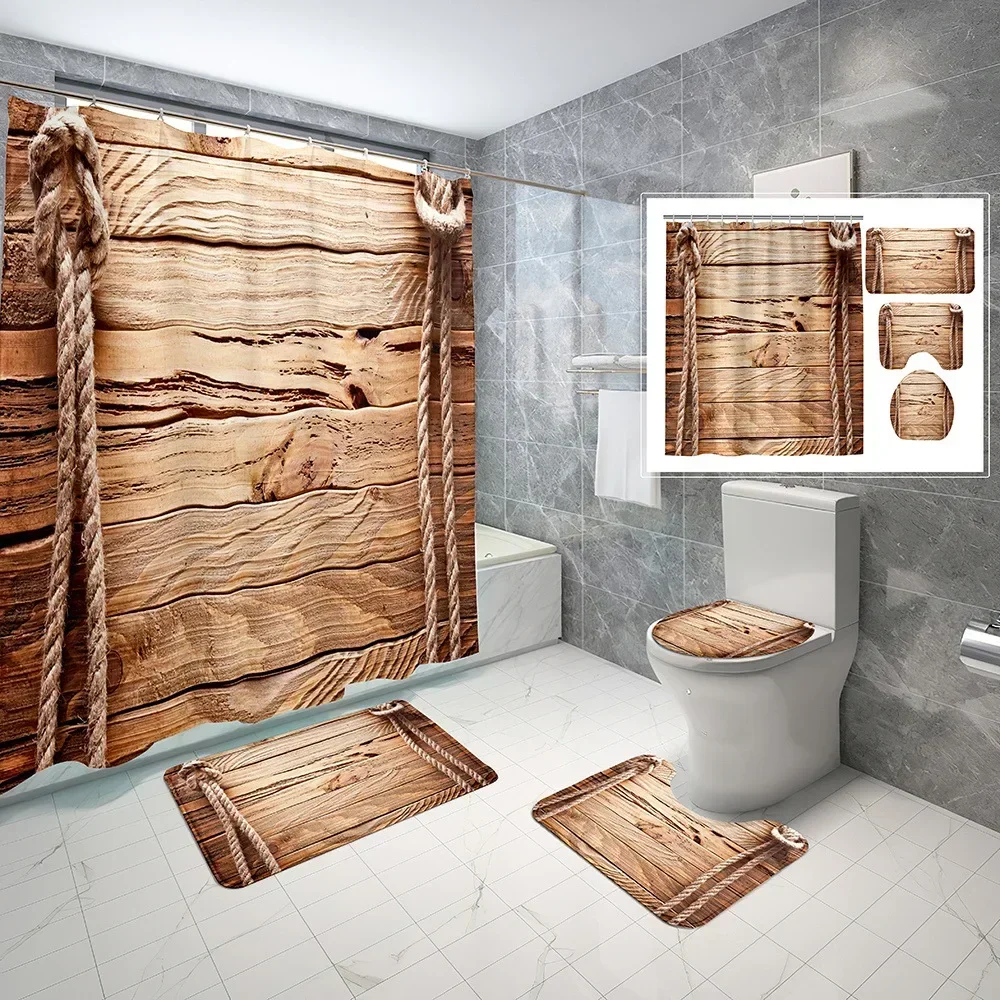 Zara Home Bathroom Mat - Wooden Rustic Shower Curtain Sets Farmhouse