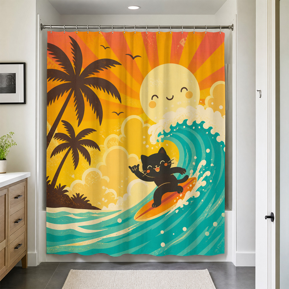 Cute Cat Tropical Sunset Showe - đánh giá và giá Home Bathroom Decor Ideas