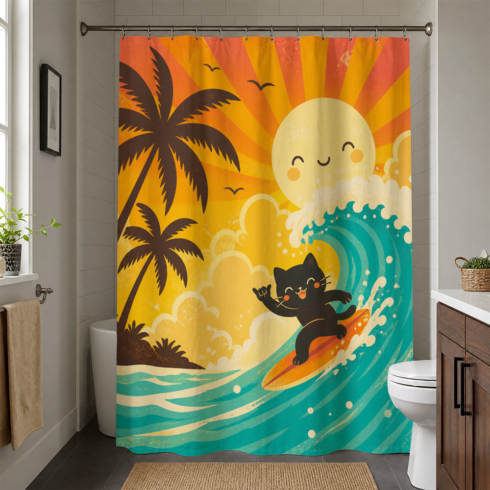 Cute Cat Tropical Sunset Showe - đánh giá và giá Home Bathroom Decor Ideas