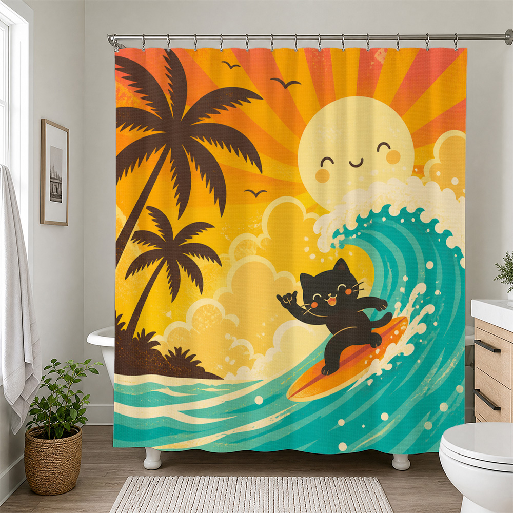Cute Cat Tropical Sunset Showe - đánh giá và giá Home Bathroom Decor Ideas