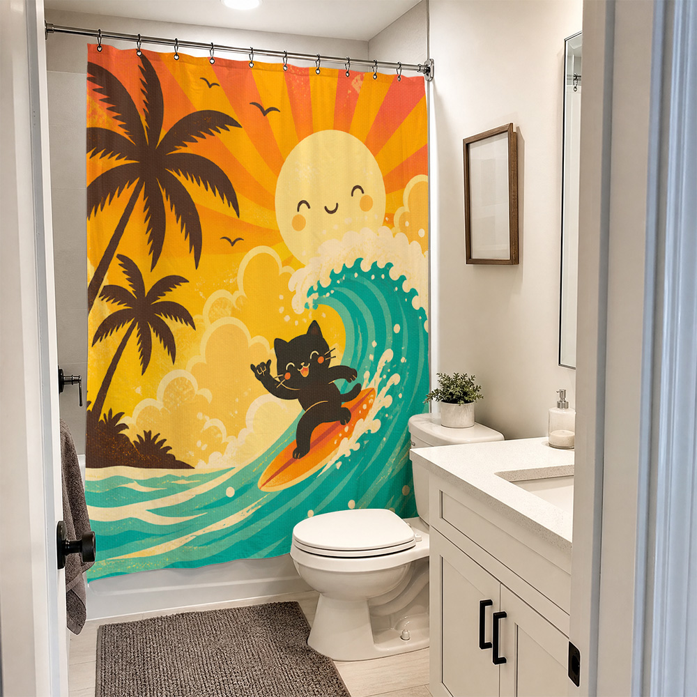 Cute Cat Tropical Sunset Showe - đánh giá và giá Home Bathroom Decor Ideas