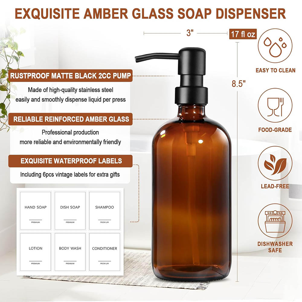 Amber Glass Soap Dispenser, 2  - đánh giá và giá Home Bathroom Soap Dispenser