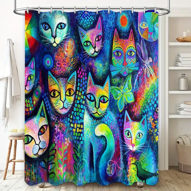 Cat Shower Curtain Artistic An - đánh giá và giá Home Bathroom Decor Ideas