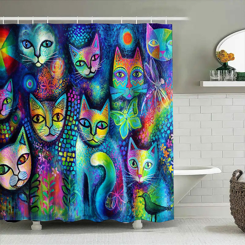 Cat Shower Curtain Artistic An - đánh giá và giá Home Bathroom Decor Ideas