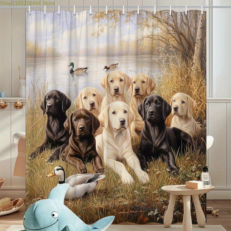 Labrador Dog Family Shower Cur - đánh giá và giá Home Bathroom Decor Ideas
